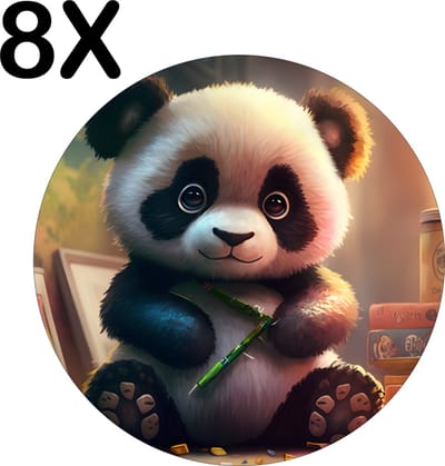 Luxe Ronde Placemat - Schattige Baby Panda - Set van 8 Placemats - 50x50 cm - 2 mm dik Vinyl - Anti Slip - Afneembaar
