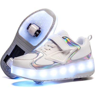 Lichtgevende Led Runaway Schoenen Dubbel Wiel Jongens Oplaadbare Wielschoenen Meisjes Rolschaatsen 38 white