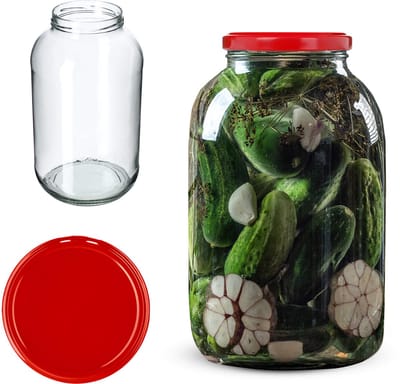 KADAX Weckpotten, inmaakpotten, inhoud 4 liter, fi100 mm, inmaakpot, inmaakglas, inmaakglas, inmaakglas, inmaakglas, inmaakglas, ronde glazen, komkommerglas, inmaakglazen (1 stuk, rode deksel)