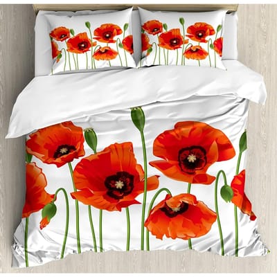 Bloemen Beddengoed Set Dekbed Dekbedovertrek Kussenslopen Klaprozen van Lente Seizoen Pastorale Bloemen Bot Beddengoedovertrek Tweepersoonsbed Set AU Single(140x210cm)
