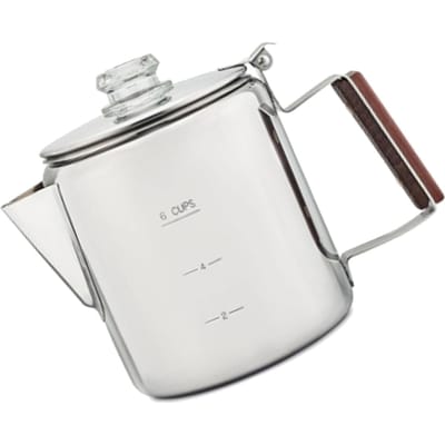 Cafetière pour cuisinière en acier inoxydable avec bec verseur en V et poignée en bois, compatible multi-feux pour le camping Type 1
