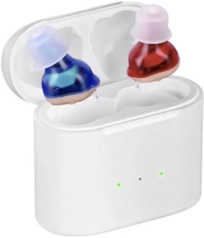 medj-Beige - Gehoorapparaat -Magnetisch- Opberg box - Oplaadbaar in box 2x Mini Intelligent digitaal Gehoorapparaat - 5 Volume standen - Geluid Reductie - Universee