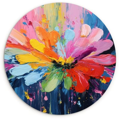 WallCircle® Wandcirkel 120x120 cm - Muurcirkel Kleuruitbarsting - Expressieve sfeer - Bloem - Muurdecoratie woonkamer - Wanddecoratie slaapkamer - Kamer decoratie accessoires - Ronde schilderijen XXL