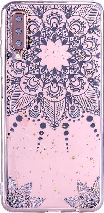 Shop4 - Samsung Galaxy A70 Hoesje - Zachte Back Case Lotus en Goud Flakes Zwart