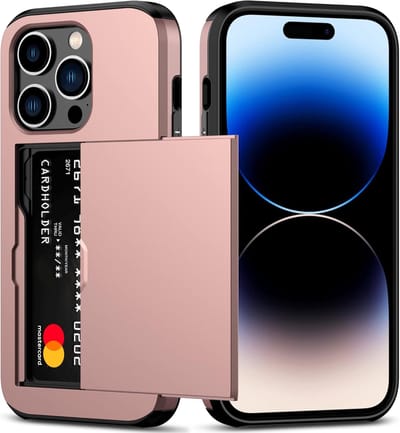 YPCd Hardcase Pasjeshouder Hoesje – Geschikt voor Apple iPhone 16 Pro – Shockproof Backcover met Verborgen Kaartvak – Roze