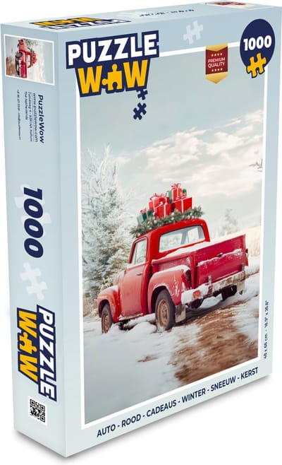 Puzzel Auto - Rood - Cadeaus - Winter - Sneeuw - Kerst - Legpuzzel - Puzzel 1000 stukjes volwassenen - Kerstpuzzel - Kerstpuzzels - Kerst - Cadeau - Kerstcadeau voor mannen, vrouwen en kinderen
