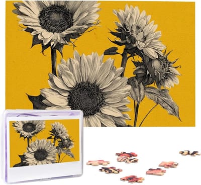Puzzel Zonnebloemen - Fotopuzzel Legpuzzel - Ontspanning Thuis - Gepersonaliseerd Ontwerp - 1000 Stukjes - Zonnebloemen Tekening
