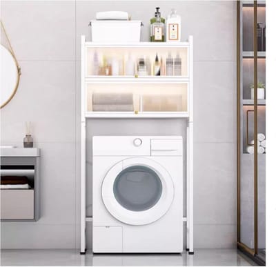Wasmachine Opbergrek - Badkamerkast Plank - Ruimte Besparen - 3 Niveaus - Verstelbare Poten - Wit