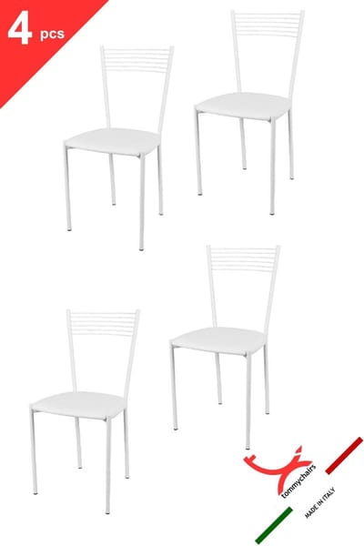 Tommychairs Elegance - Eetkamerstoelen - Set van 4 - Wit - Kunstleer & Metaal