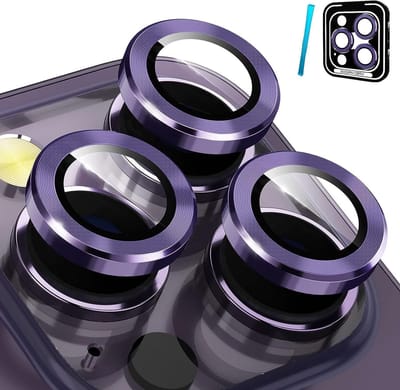Camera Lens Protector voor iPhone 14 Pro en iPhone 14 Pro Max, HD Tempered Glass en Aluminium, Schokbestendige Bescherming in Violet