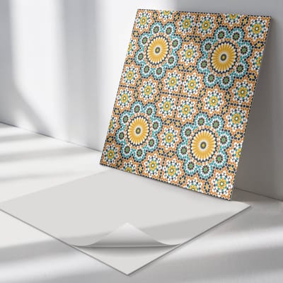 Wallfluent Vinyl Tegels - Mozaïekpatroon met Bloemen Vinyl Tegels Zelfklevend - 30 cm x 30 cm - Geel PVC Tegels - 9 stuks - Vierkant PVC Tegels - Patroon Plaktegels - Zelfklevende Vinyltegels - Plaktegels Keuken en Badkamer