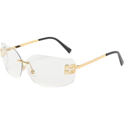 Luxe Metalen Dames Randloze Zonnebril Vintage Hoge Kwaliteit Decoratieve Zonnebril Reizen Bergbeklimmen Grote Montuur Zonnebril beige