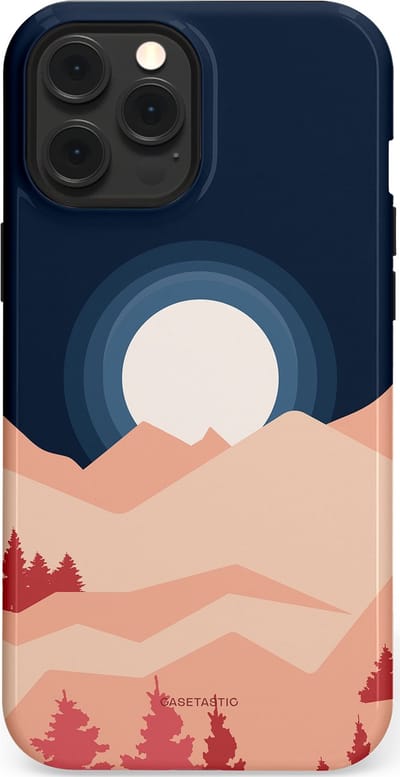 Casetastic hoesje geschikt voor Apple iPhone 12 Pro Max - MagSafe - Dubbellaagse bescherming - Bergen bij maanlicht - Fashion Case - Zwart Perzik Zand Koraal
