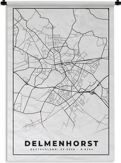 Wandkleed - Wanddoek - Plattegrond - Kaart - Delmenhorst - Stadskaart - 120x180 cm - Wandtapijt