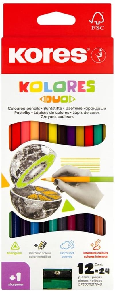 Kleurpotloden Kores dubbelzijdig - 12 stuks = 24 kleuren - "KOLORES DUO"