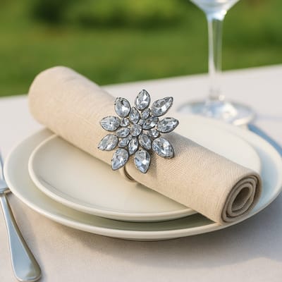 PTMD Luxury Living | Set van 4 Servetringen Steinar | Bloemvorm | Metaal Zilverkleurig – Ø7 cm | Elegante Tafeldecoratie