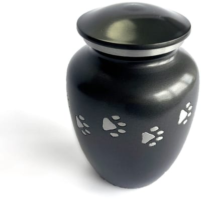 Dieren Urn Hond Kat Middel 2 liter Grijs Zilverkleurig met pootafdrukken - Dieren Urn voor As Crematie - Urn Hond - Urn Kat
