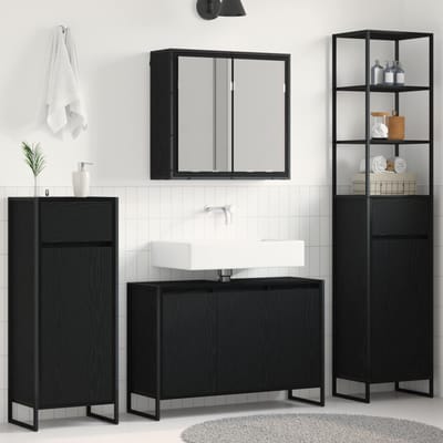 vidaXL - Badkamermeubel - Set - 4 - st - Zwart - Eiken - Bewerkt - hout