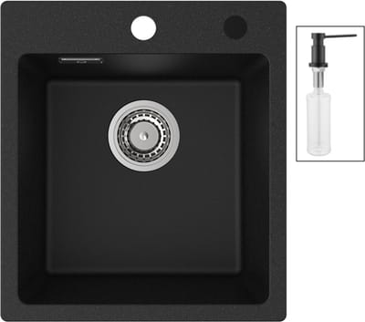 CECIPA max Spoelbak Keuken 40x45cm - Spoelbak Graniet Met Zeepdispenser - Enkele Spoelbak - Spoelbakken Keuken Opbouw - 80% Kwarts Zand Keuken Spoelbak - Zwart