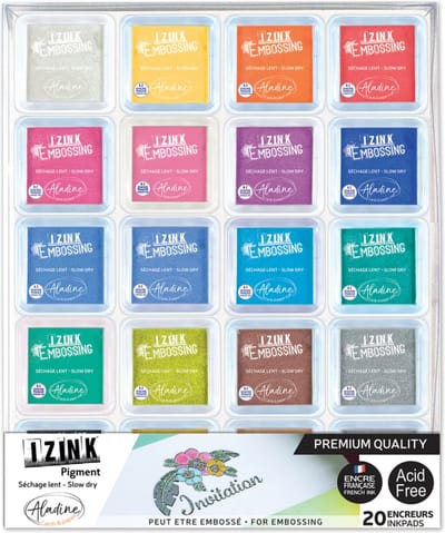 Aladine Set 20 Inkpads Izink Pigment - Voor gekleurde patronen - 5 x 5 cm
