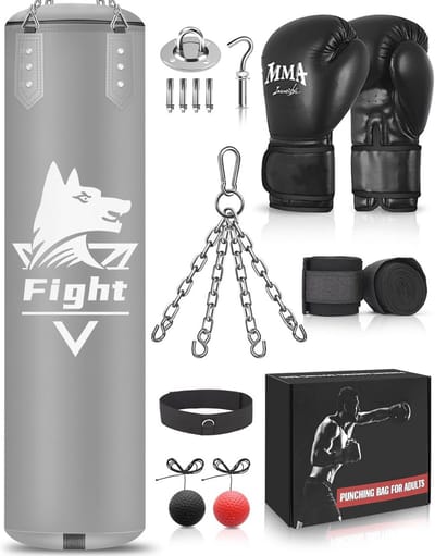 Zware Bokszakset 4FT - Ongevuld met Handschoenen & Accessoires voor Kickboksen, MMA, Muay Thai en Karate