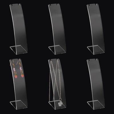 6-delige L-vormige acryl halskettinghouder (helder, 11,5 cm hoog) met schuine achterkant, sieradenopslag en displaystandaard voor winkels