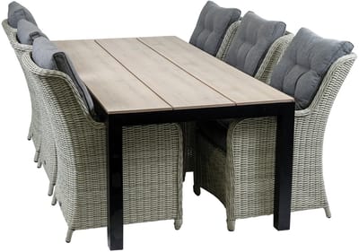 7-delige tuinset | 6 Dublin tuinstoelen (MG) | 225cm Cyprus tuintafel (Wood)