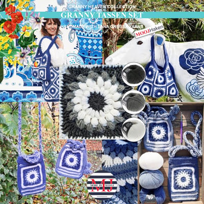Haakpakket Granny Tassen Set-grote tas-telefoon tasje- buideltas- Grey/White