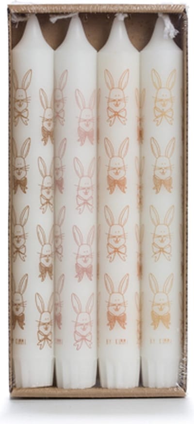 Rustik Lys dinerkaarsen van Stearine met bunny print set van 4 Brandtijd 7 uur Ø 2,2x19 cm