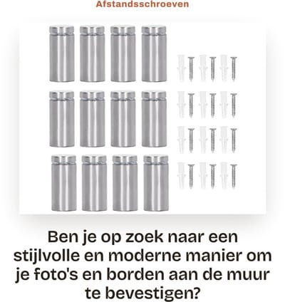 Dailygoods- Afstandsschroeven 12 Stuks - Roestvrij Staal - Muurbeugel - Fotolijsten - Duurzaam - Eenvoudige Installatie - Wandbeugels