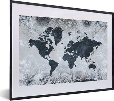 Poster in lijst - Fotolijst 60x40 cm - Posters - Wereldkaart - Bloemen - Vintage - Posterlijst zwart - Decoratie - Wanddecoratie woonkamer - Muurdecoratie slaapkamer