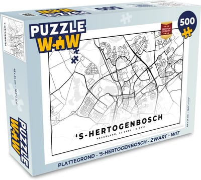 Puzzel Plattegrond - 's-Hertogenbosch - Zwart - Wit - Legpuzzel - Puzzel 500 stukjes - Stadskaart