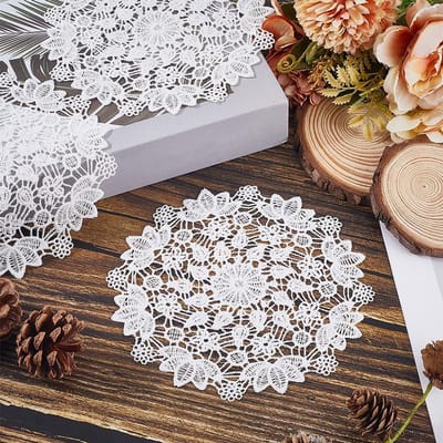 8 stuks 6 inch kanten doilies gehaakte ronde stoffen placemats handgemaakte kanten onderzetters vintage tafel kleedjes decor witte bloemen borduurwerk beker mat polyester voor eettafel