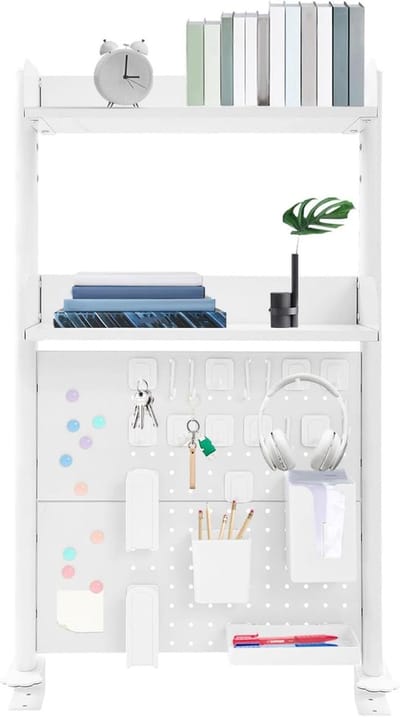 Klemrek voor bureau - Bureaurek clip-on - Bureau organiseren - Pegboard achterwand - 35x22 cm - Zwart en zilver