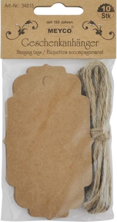 Meyco Hobby - 10 Cadeau Kaartjes met touw - Kraft Rechthoekig