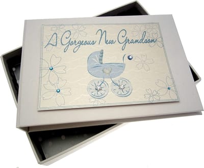 White Cotton Cards klein fotoalbum  blauw kinderwagen-motief