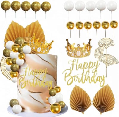 Dailygoods- Taartdecoratie Gouden Kroon - Taarttopper - Taartdecoratieballen - Herbruikbaar - Verjaardag/Jubileum - Luxe Thema Accessoires - Taartaccessoires