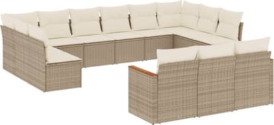 vidaXL - 13-delige - Loungeset - met - kussens - poly - rattan - beige