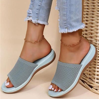 Sandales pour femmes Printemps Été Bout ouvert Chaussures pour femmes Sandales en maille confortables pour femmes Antidérapantes Souples Claquettes pour femmes Sandales pour femmes 43 bleu clair