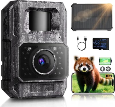 Wildcamera op zonne-energie - Trailcamera met wifi - Dieren observeren - 4K 64MP Nachtzicht - 6000 mAh accu - Groen