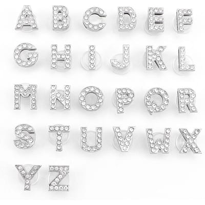 1 Set Diamant Letter Charms Goud Zilver Speld Schoenen Accessoires Tuin Glanzende Strass Steentjes Schoen Decoraties Charm Cadeau white