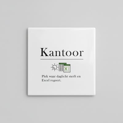 Grappige Kantoor Quote Keramische Tegel 15x15 cm – “Kantoor: Plek waar daglicht sterft en Excel regeert” | Humoristische Werkplek & Bureaudecoratie Cadeau