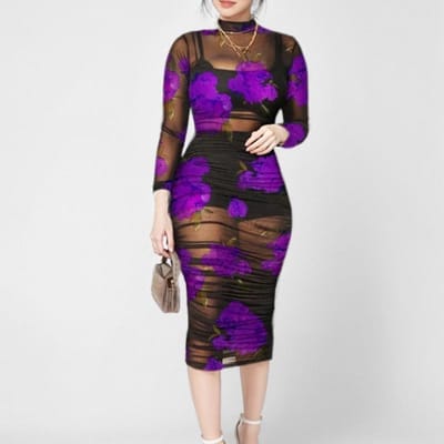 Nieuwe Zomer Dameskleding Elegant en Modieus Sexy Bedrukt Jurk 3XL paars