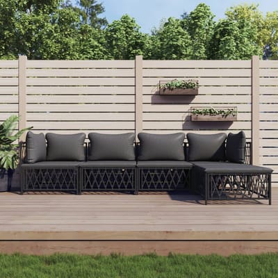 vidaXL - 5-delige - Loungeset - met - kussens - staal - antracietkleurig