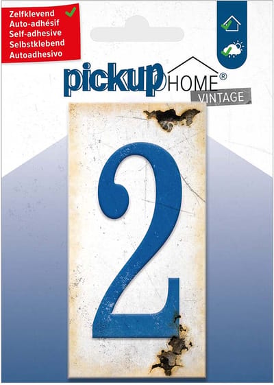 Pickup Home Vintage tegel 5x10 cm blauw 2 Rechthoekig tegeltje met vintage uitstraling. Zelfklevend weerbestendig huisnummer deurbordje