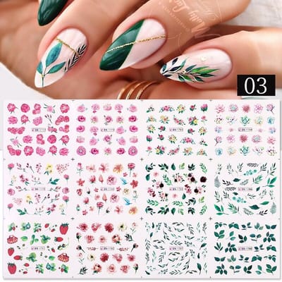 12 Stuks Nagelstickers – Nail Art Stickers – Botanical Bloemen & Bladeren – Set van 12 nagelstickers – Botanische designs – Bloemen en bladeren – nail art – Gemakkelijk aan te brengen