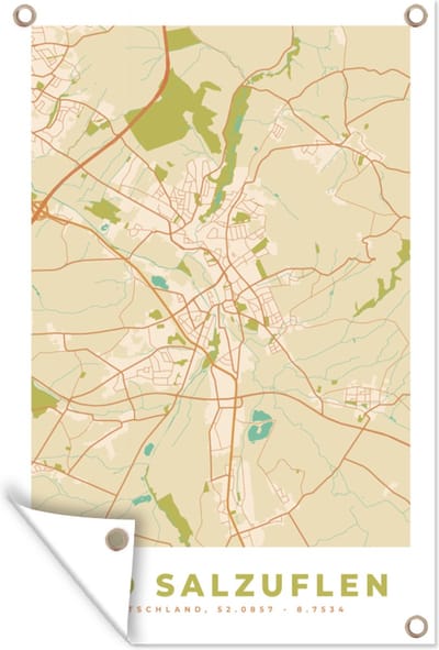 Muurdecoratie Bad Salzuflen - Stadskaart - Vintage - Kaart - Plattegrond - 120x180 cm - Tuinposter - Tuindoek
