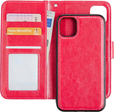 Hoesje - 2 in 1 - Geschikt voor Apple iPhone 12 - Met Uitneembare Hard Cover - Kunstleer - Bookcase - Wallet Case - Met Pasjeshouder - Book Case - Uitneembaar - Pashouder - Telefoonhoes - Donkerroze