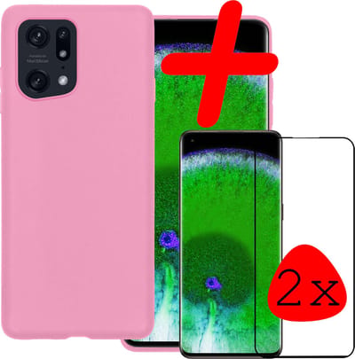 Hoesje Met 2x Screenprotector - Geschikt voor OPPO Find X5 - Sterk & Shockproof - Back Cover - Siliconen Case - Telefoon Hoes - Lichtroze