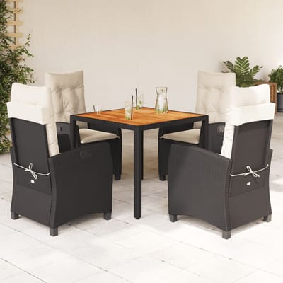 vidaXL - 5-delige - Tuinset - met - kussens - poly - rattan - zwart